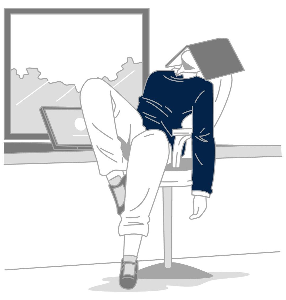 Illustration eines überforderten Azubimarketing-Verantwortlichen im Büro, der gleichzeitig viele Aufgaben erledigen muss