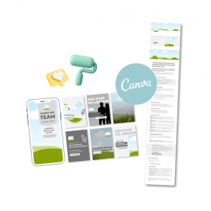 Modul 3 des Onlinekurses Azubi-Code Stellenanzeigen mit Canva-Vorlagen für das Layout von Ausbildungsanzeigen.