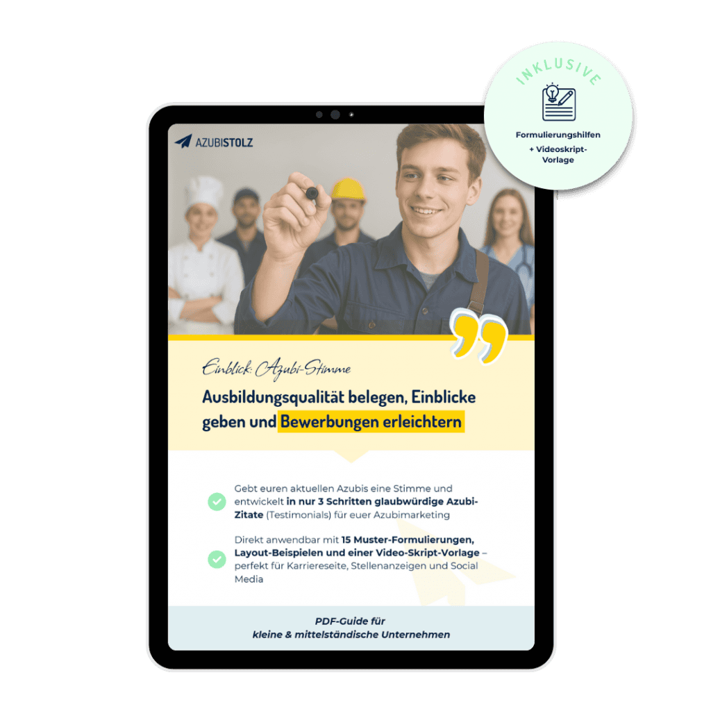 PDF-Leitfaden „Azubi-Stimme“ von AzubiStolz – Anleitung für Azubi-Testimonials im Ausbildungsmarketing von KMUs