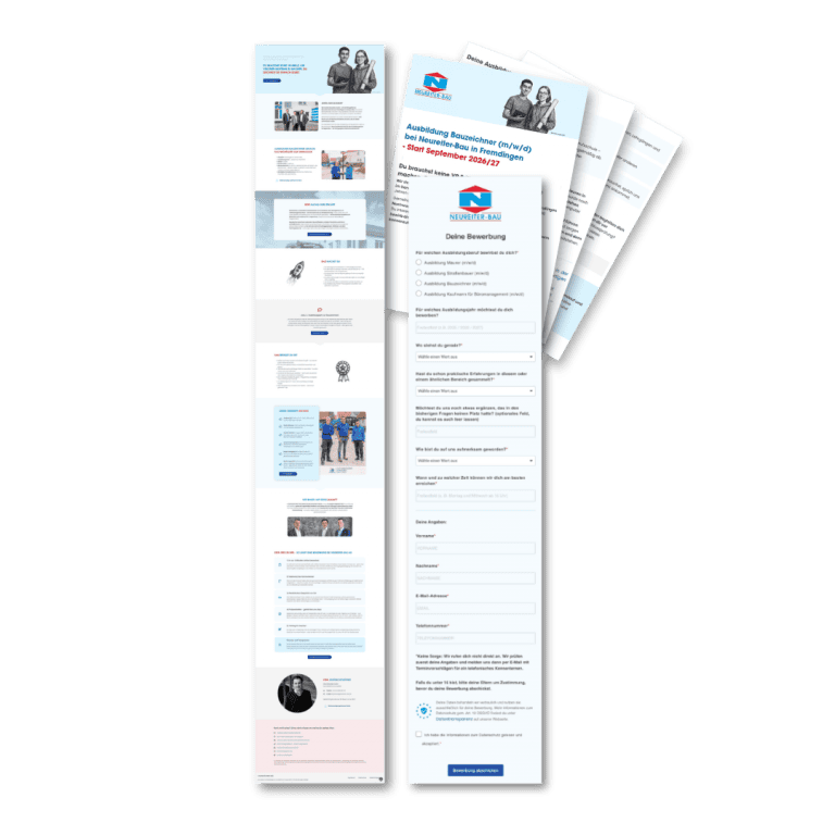 Ausbildungsseiten und digitaler Bewerbungsprozess für Ausbildungsstellen im Bauunternehmen