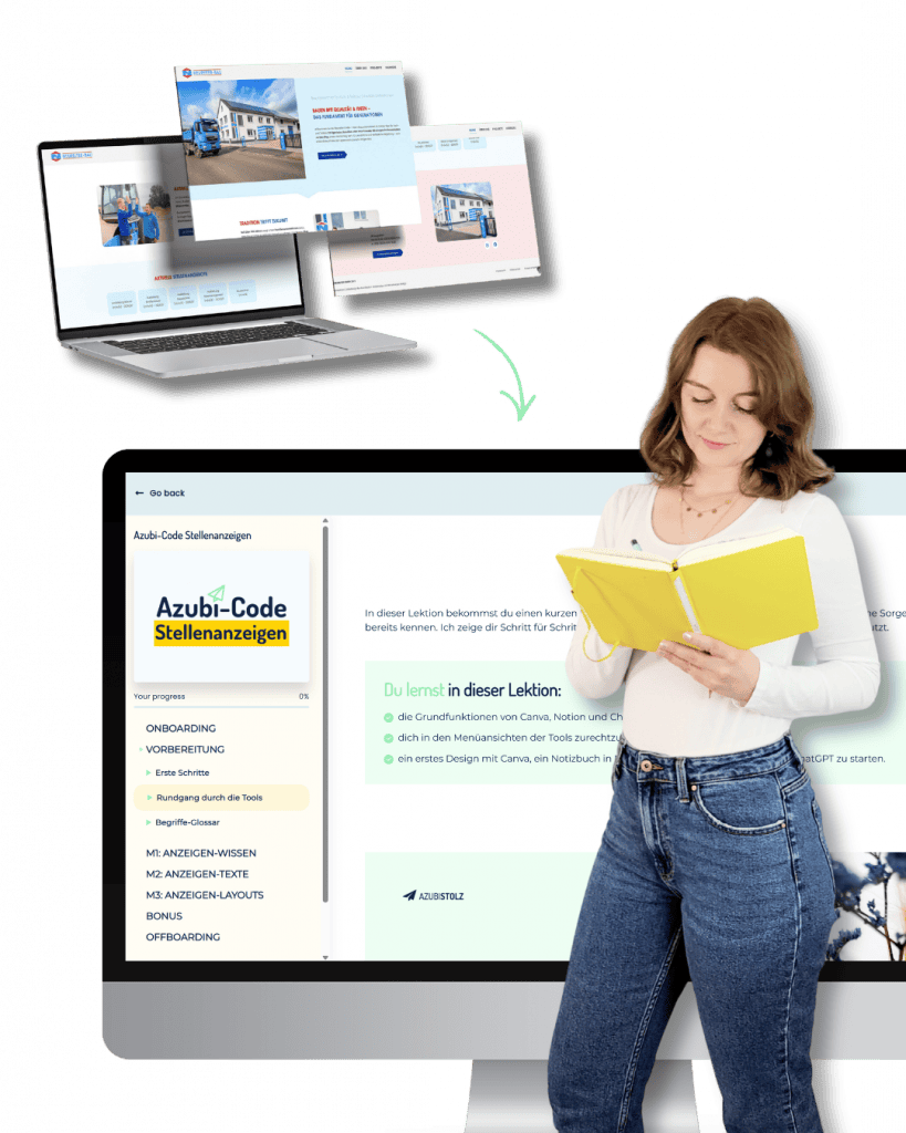 Helena Weber entwickelt aus einem Praxisprojekt mit dem mittelständischen Bauunternehmen Neureiter-Bau die Inhalte für ihre Azubimarketing-Kurse von AzubiStolz